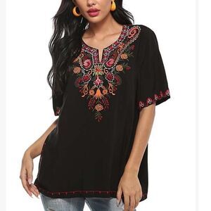 Black and Red Embroidered Dolman Top